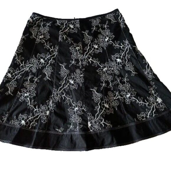 Axcess Liz Claiborne Skirt Black White Floral 14 Whimsigoth Embroidered Elegant - Picture 1 of 7